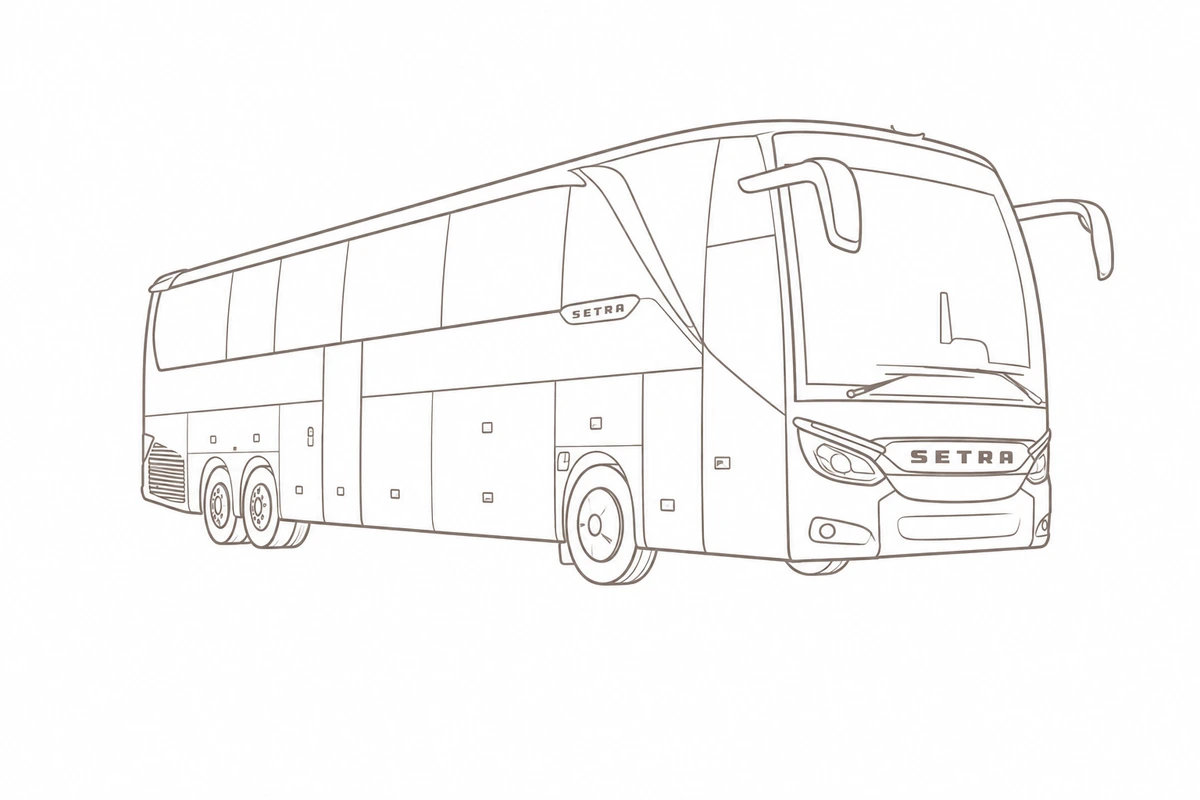 Line drawing of a Setra coach at an angle from the front