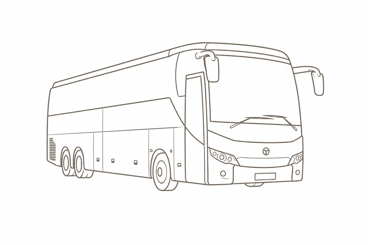 Line drawing of a Temsa MD9 midibus at an angle from the front