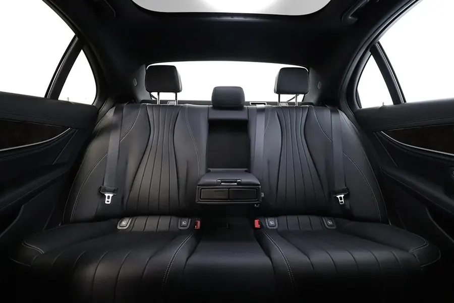Rear of the Mercedes-Benz E-Class with black leather seats