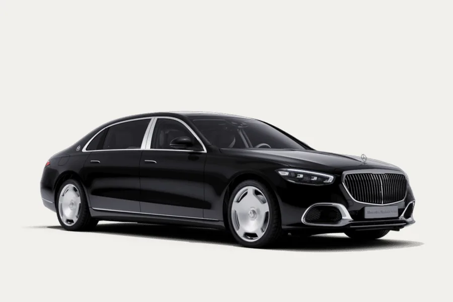 Mercedes-Maybach S-Class in black, exterior in three-quarter view