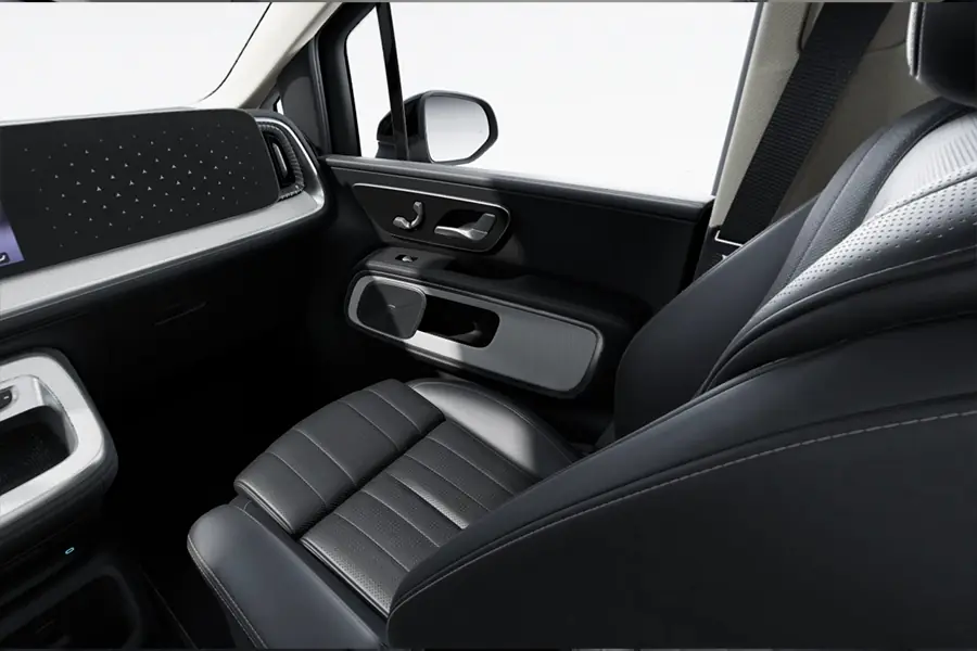 Interior of the Mercedes-Benz VLE with leather seats and sliding door