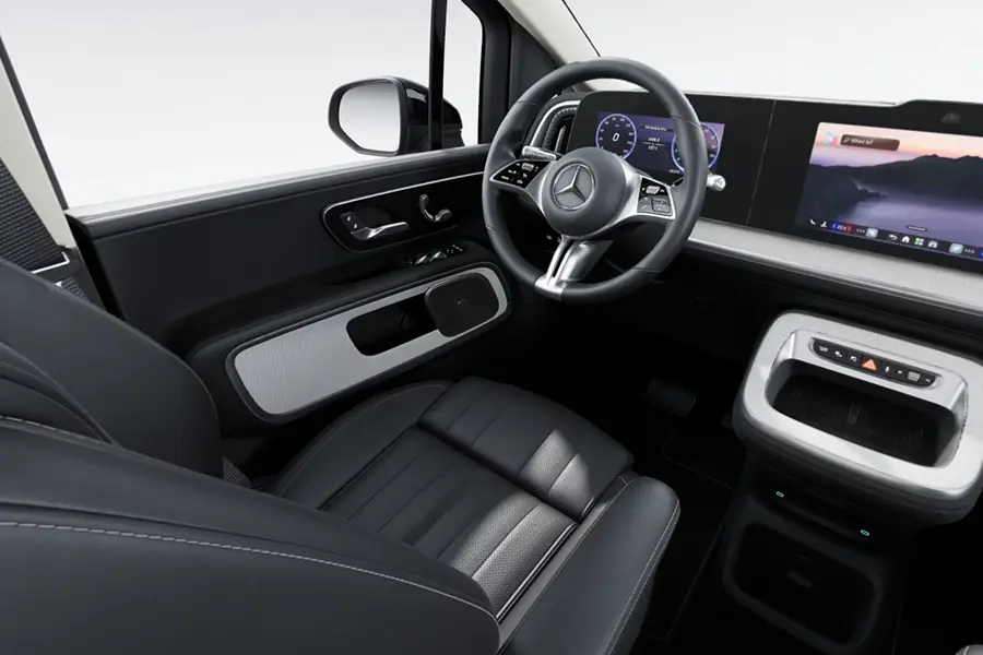 Cockpit of the Mercedes-Benz VLE with steering wheel and screen