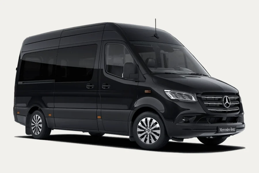 Mercedes-Benz Sprinter VIP in black, exterior in three-quarter view